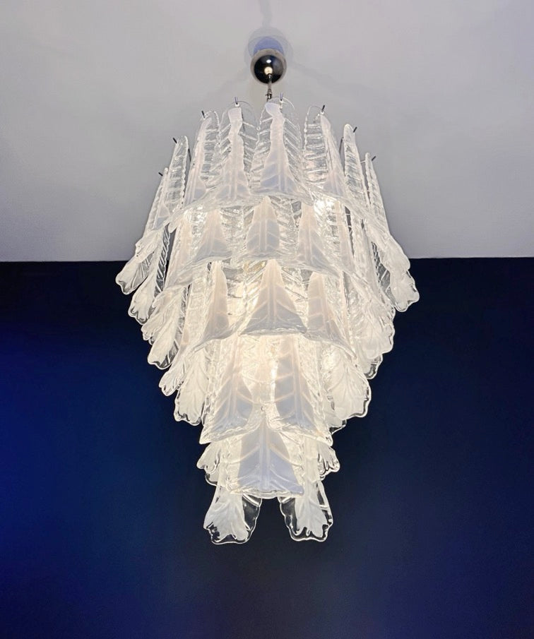Murano Chandelier – 52 Clear White Lattimo Necktie – detail 6 – Murano Classics