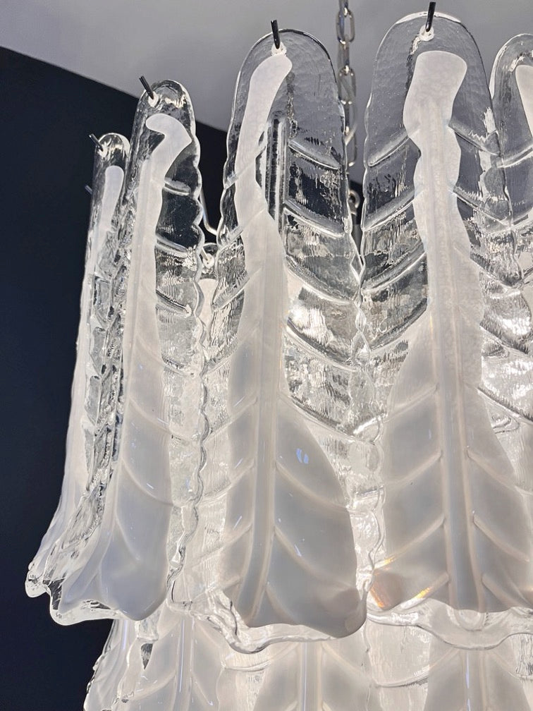 Murano Chandelier – 52 Clear White Lattimo Necktie – detail 2 – Murano Classics