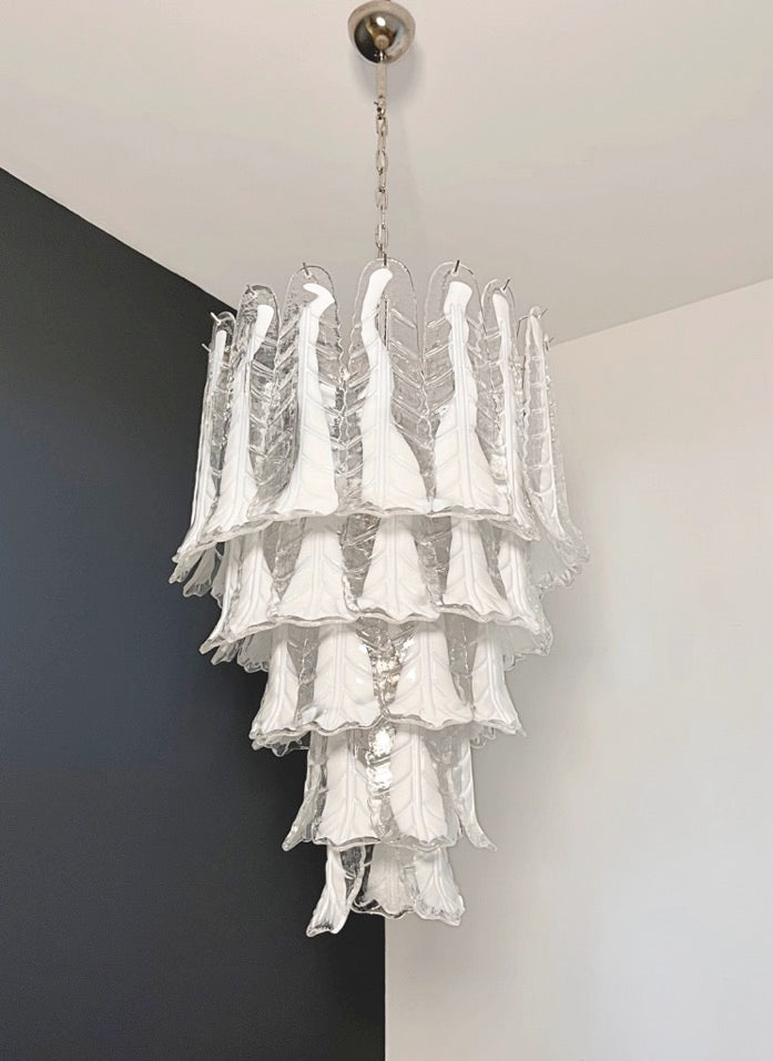 Murano Chandelier – 52 Clear White Lattimo Necktie – detail 10 – Murano Classics