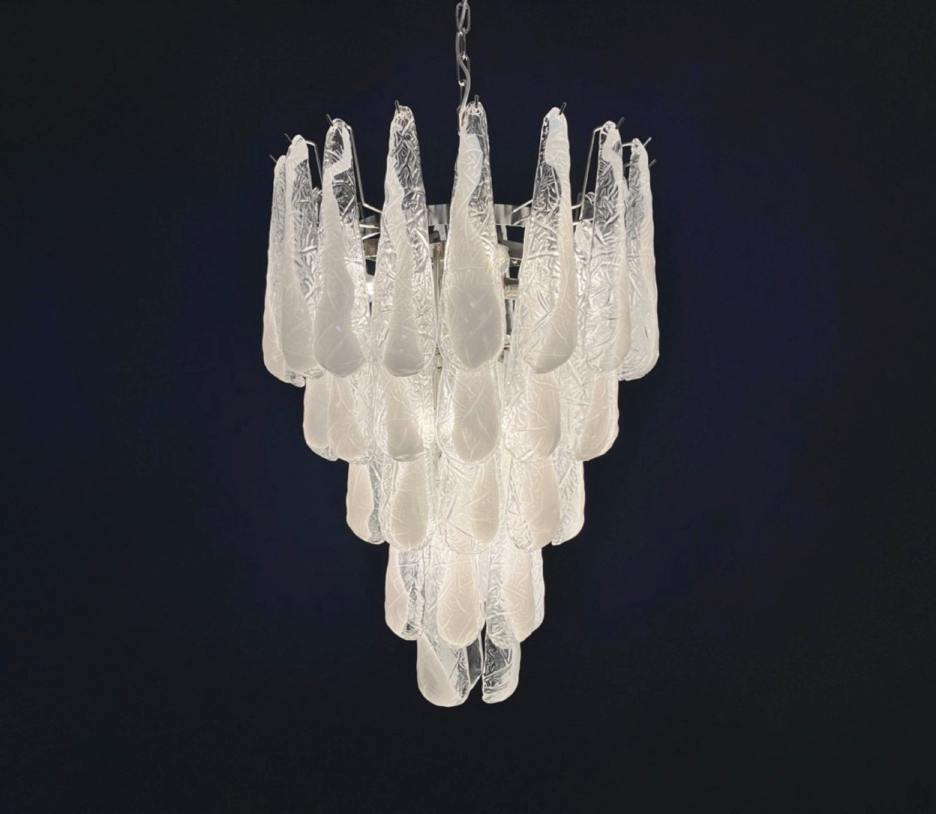 Italian Vintage Murano Chandelier 52 Glass lattimo Petals Drop