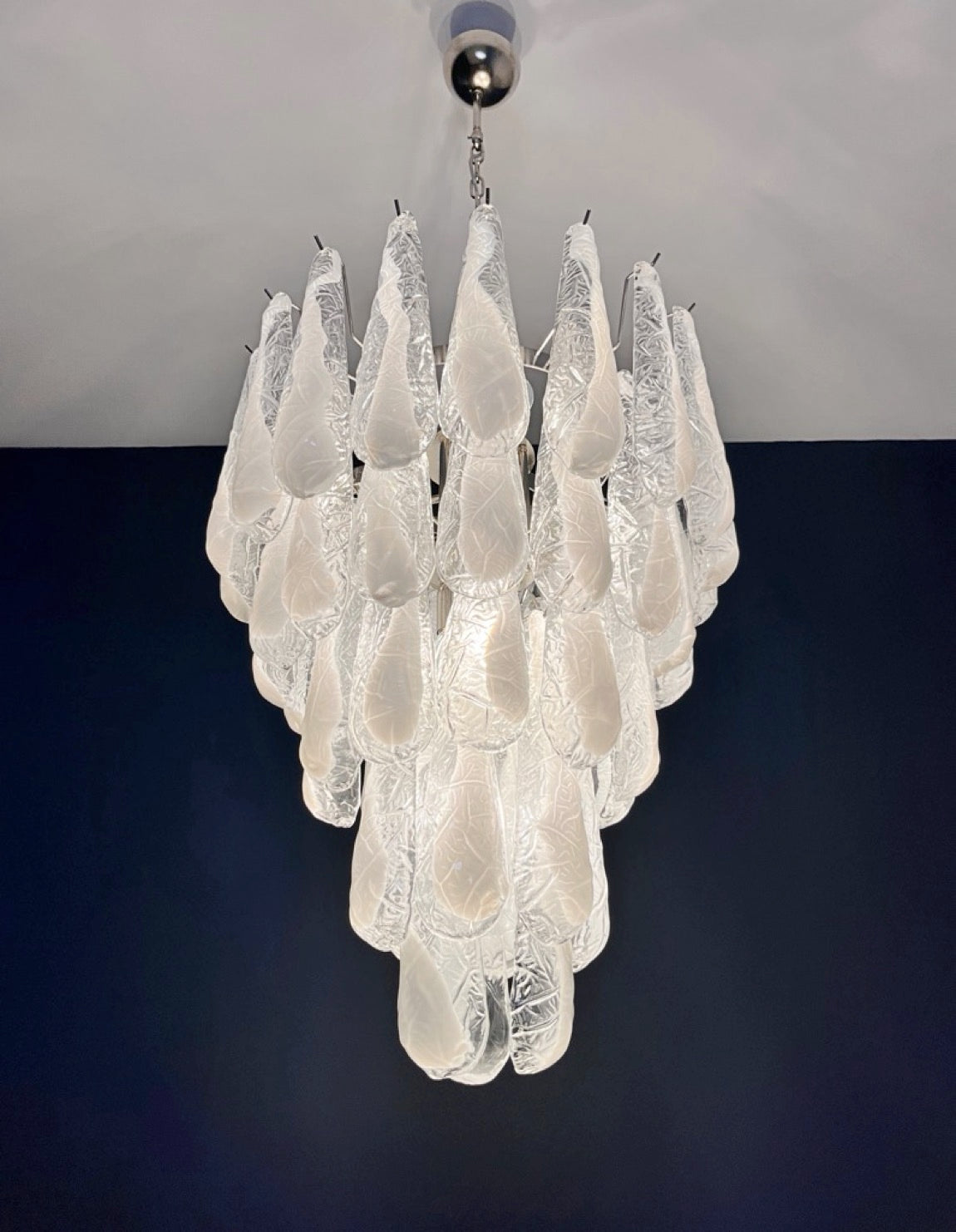 Italian Vintage Murano Chandelier 52 Glass lattimo Petals Drop