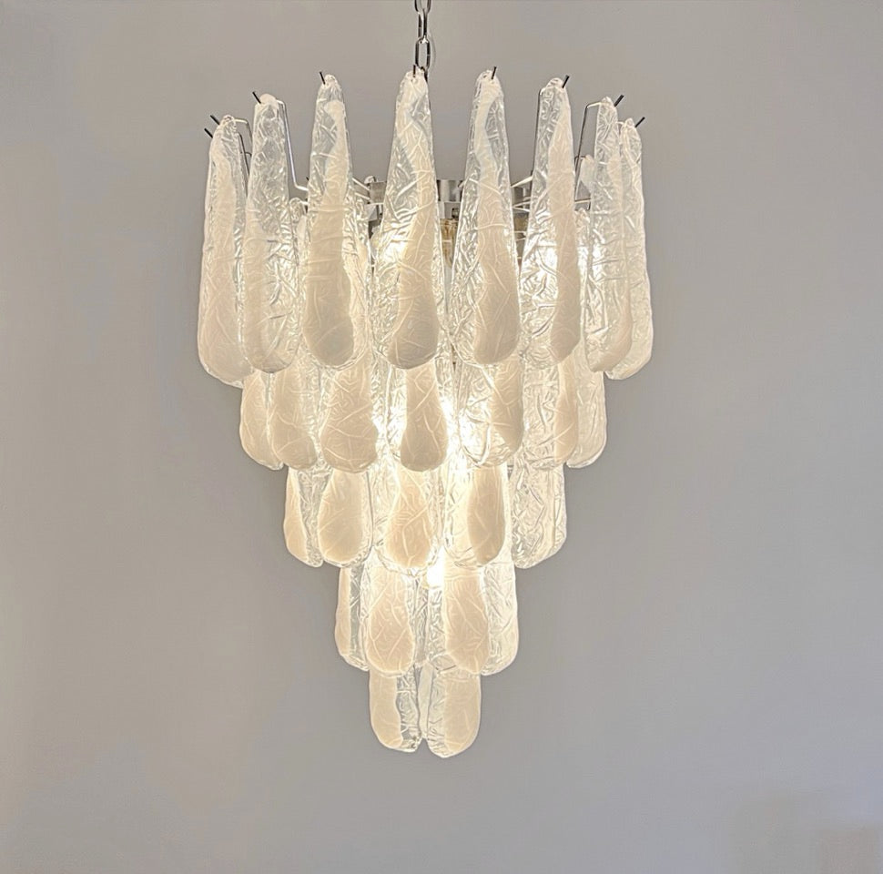 Italian Vintage Murano Chandelier 52 Glass lattimo Petals Drop