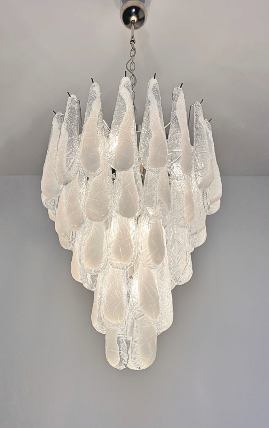 Italian Vintage Murano Chandelier 52 Glass lattimo Petals Drop