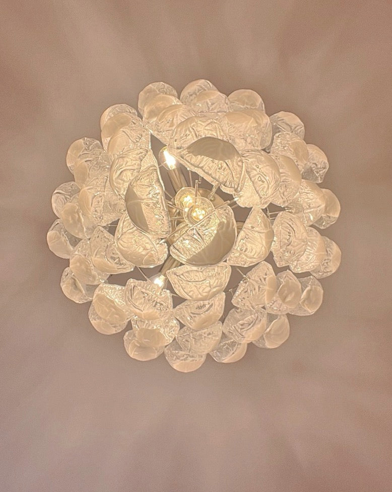 Italian Vintage Murano Chandelier 52 Glass lattimo Petals Drop