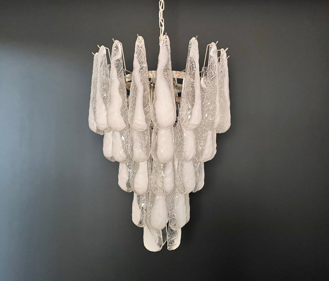 Italian Vintage Murano Chandelier 52 Glass lattimo Petals Drop