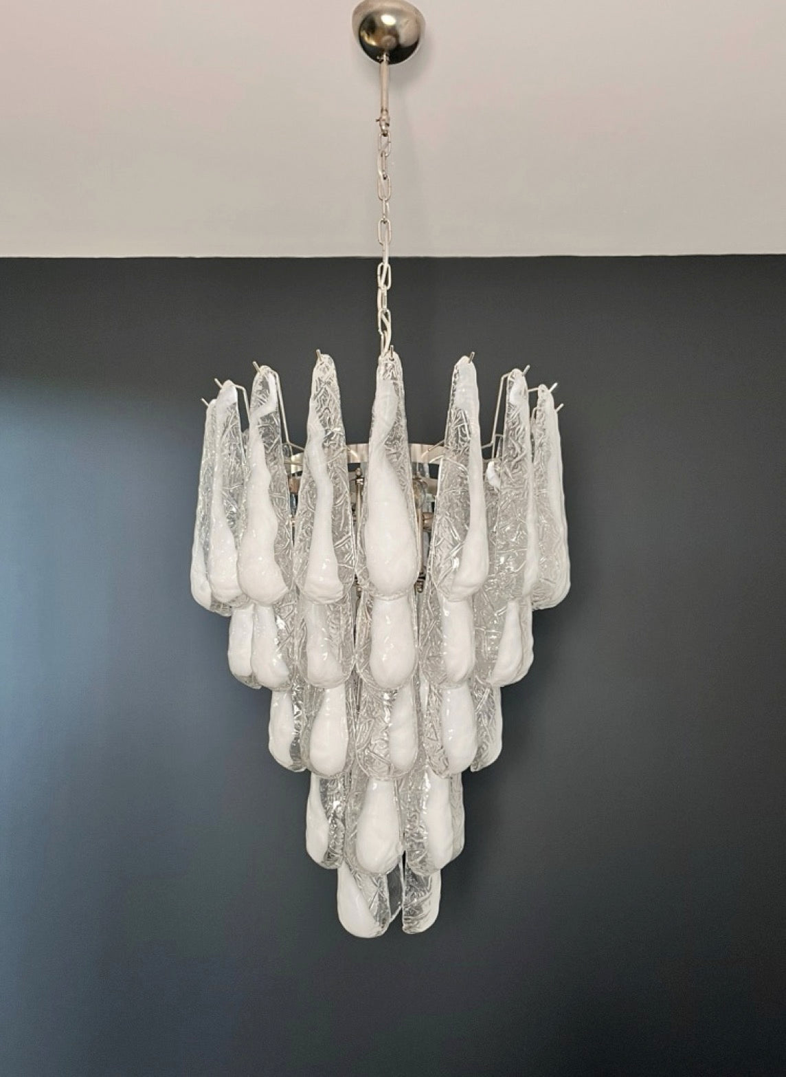 Italian Vintage Murano Chandelier 52 Glass lattimo Petals Drop
