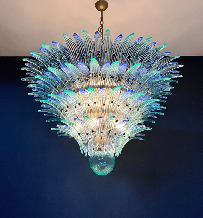 Murano Chandelier – 160 Blue Turquoise Palmette Glass – detail 8 – Murano Classics