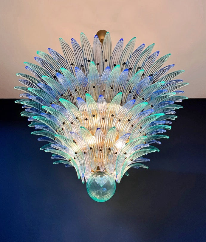 Murano Chandelier – 160 Blue Turquoise Palmette Glass – detail 7 – Murano Classics