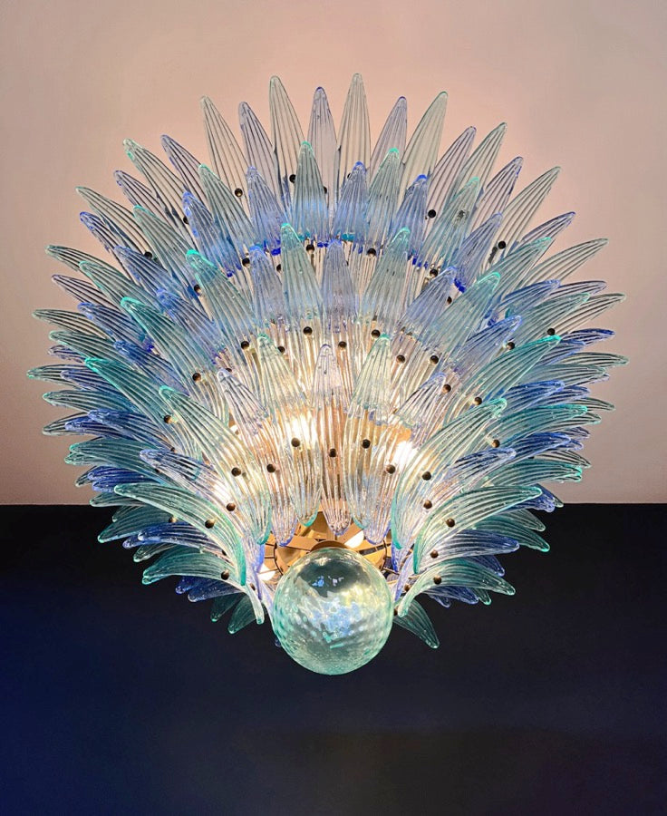 Murano Chandelier – 160 Blue Turquoise Palmette Glass – detail 6 – Murano Classics