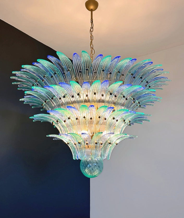 Murano Chandelier – 160 Blue Turquoise Palmette Glass – detail 5 – Murano Classics