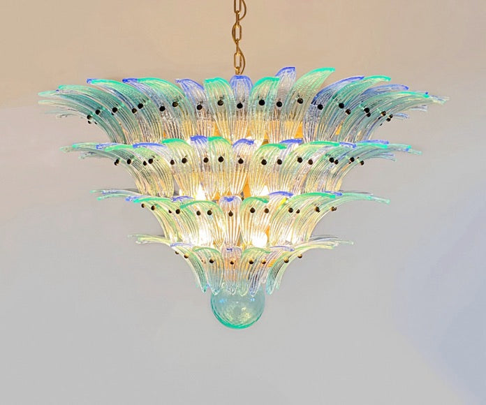 Murano Chandelier – 160 Blue Turquoise Palmette Glass – detail 4 – Murano Classics