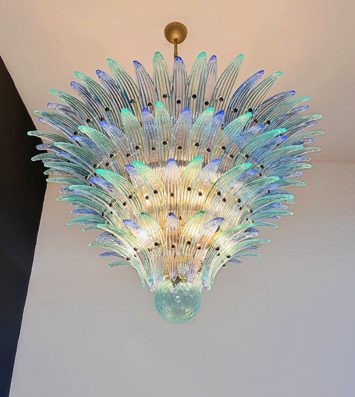 Murano Chandelier – 160 Blue Turquoise Palmette Glass – detail 3 – Murano Classics
