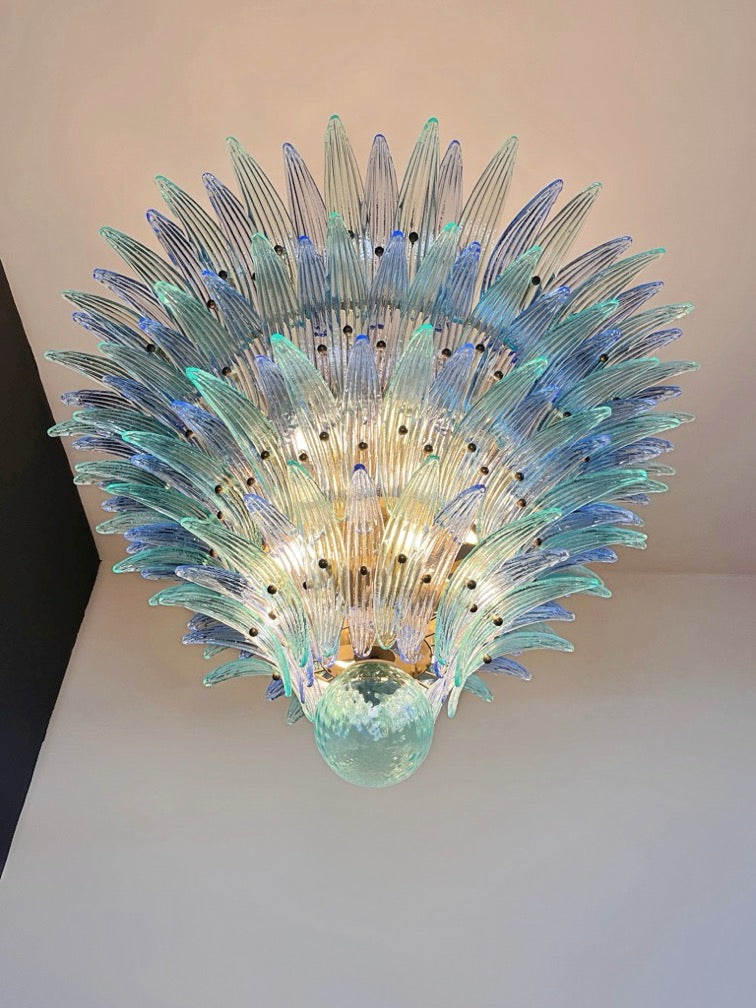 Murano Chandelier – 160 Blue Turquoise Palmette Glass – detail 2 – Murano Classics