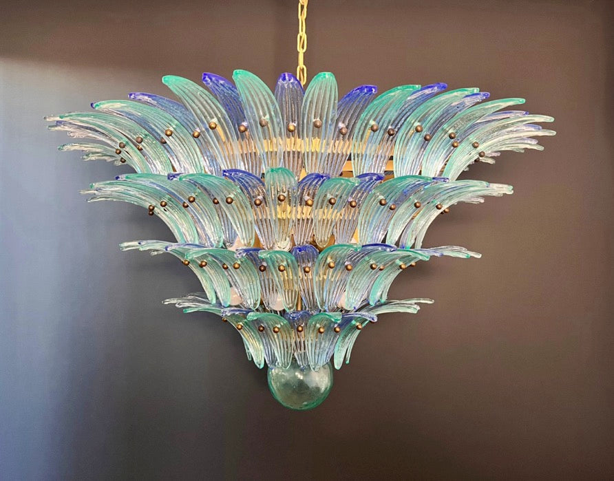 Murano Lysekrone | 160 Blå Gull Turkise Palmeglass