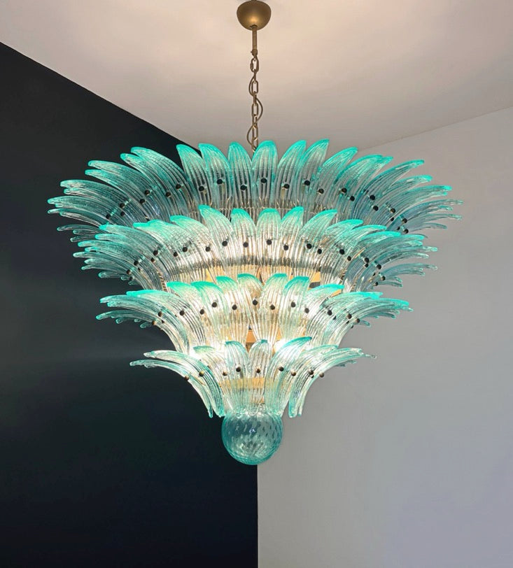 Murano Chandelier – 160 Turquoise Palmette Glass – detail 4 – Murano Classics
