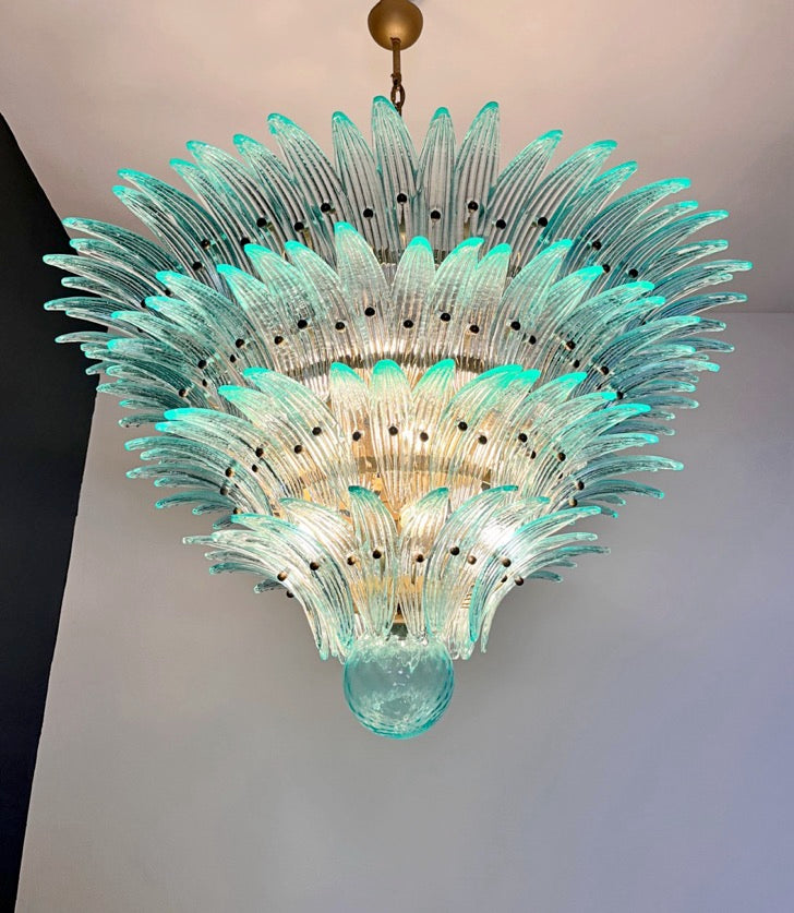 Murano Chandelier – 160 Turquoise Palmette Glass – detail 2 – Murano Classics