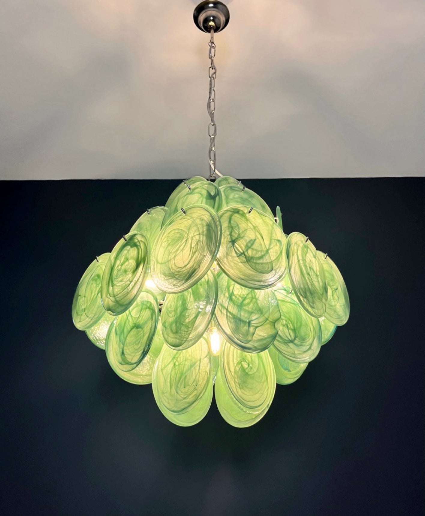 Murano Chandelier – 36 Green Alabaster Disc Glass – detail 8 – Murano Classics