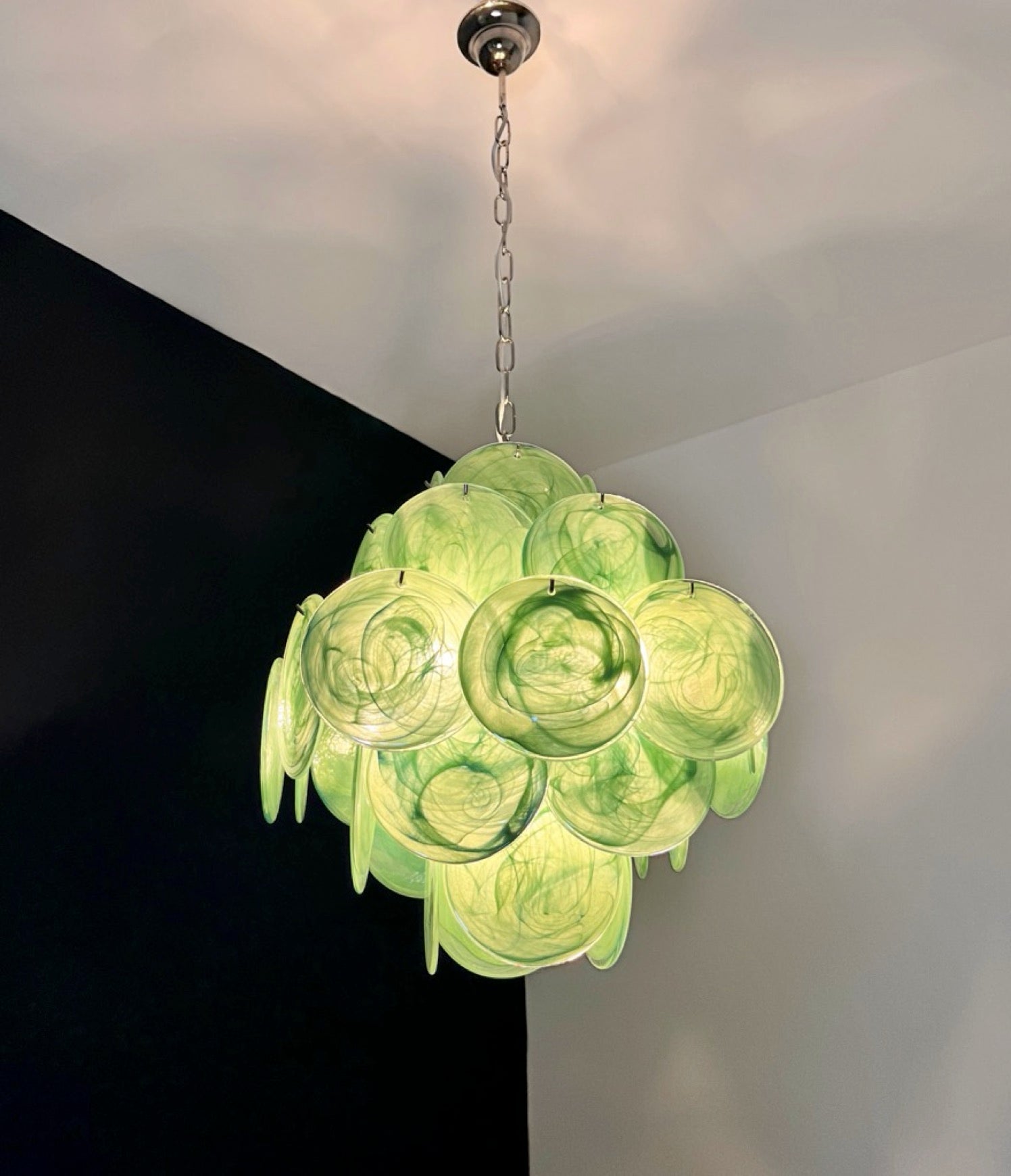 Murano Chandelier – 36 Green Alabaster Disc Glass – detail 6 – Murano Classics