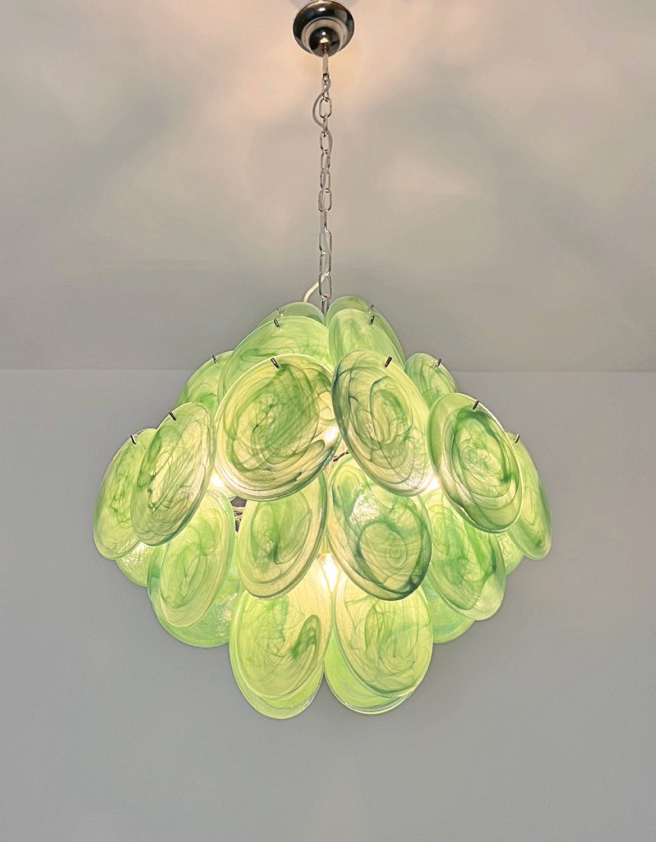 Murano Chandelier – 36 Green Alabaster Disc Glass – detail 3 – Murano Classics