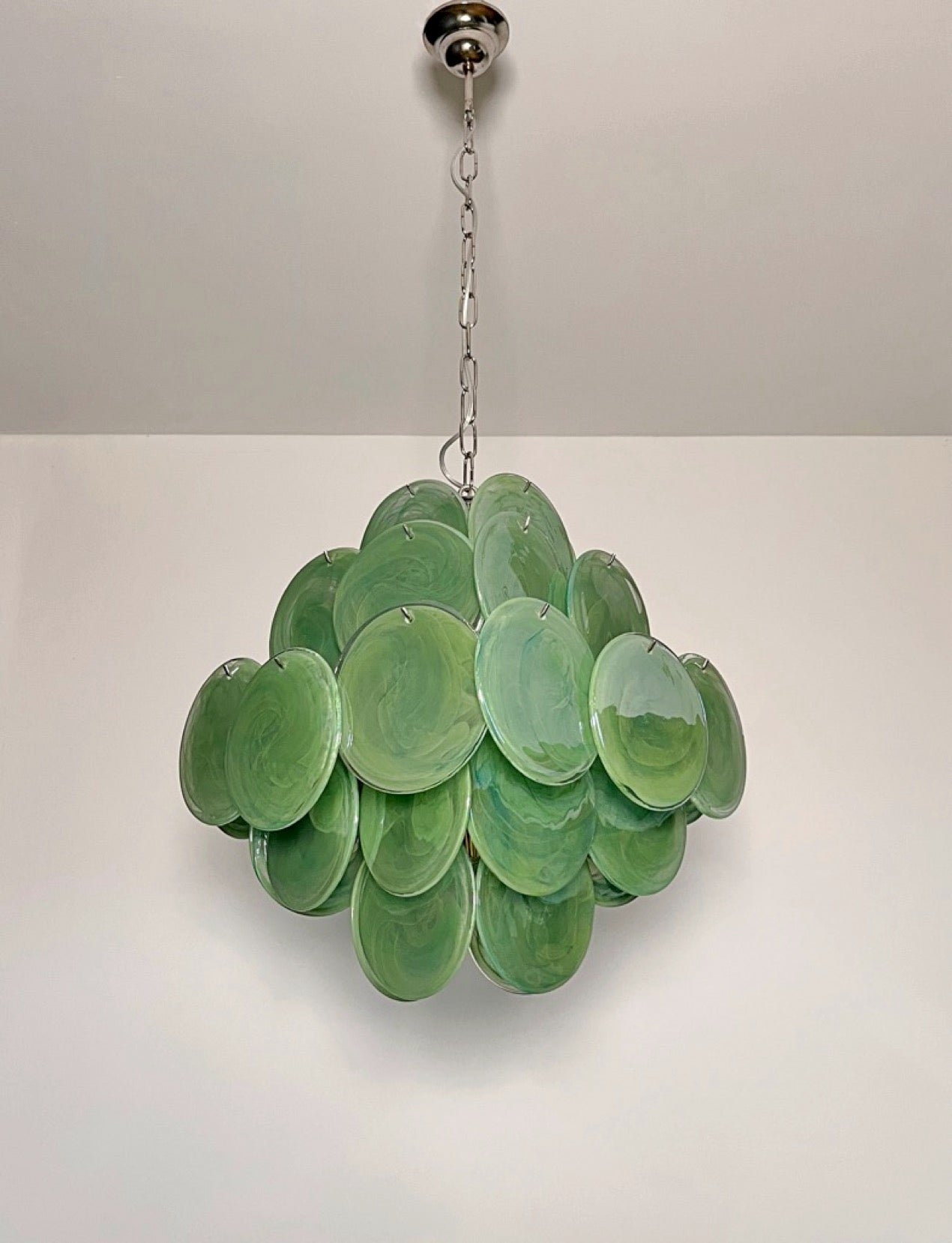 Murano Lysekrone | 36 Grønne Alabaster Iris Diskglass