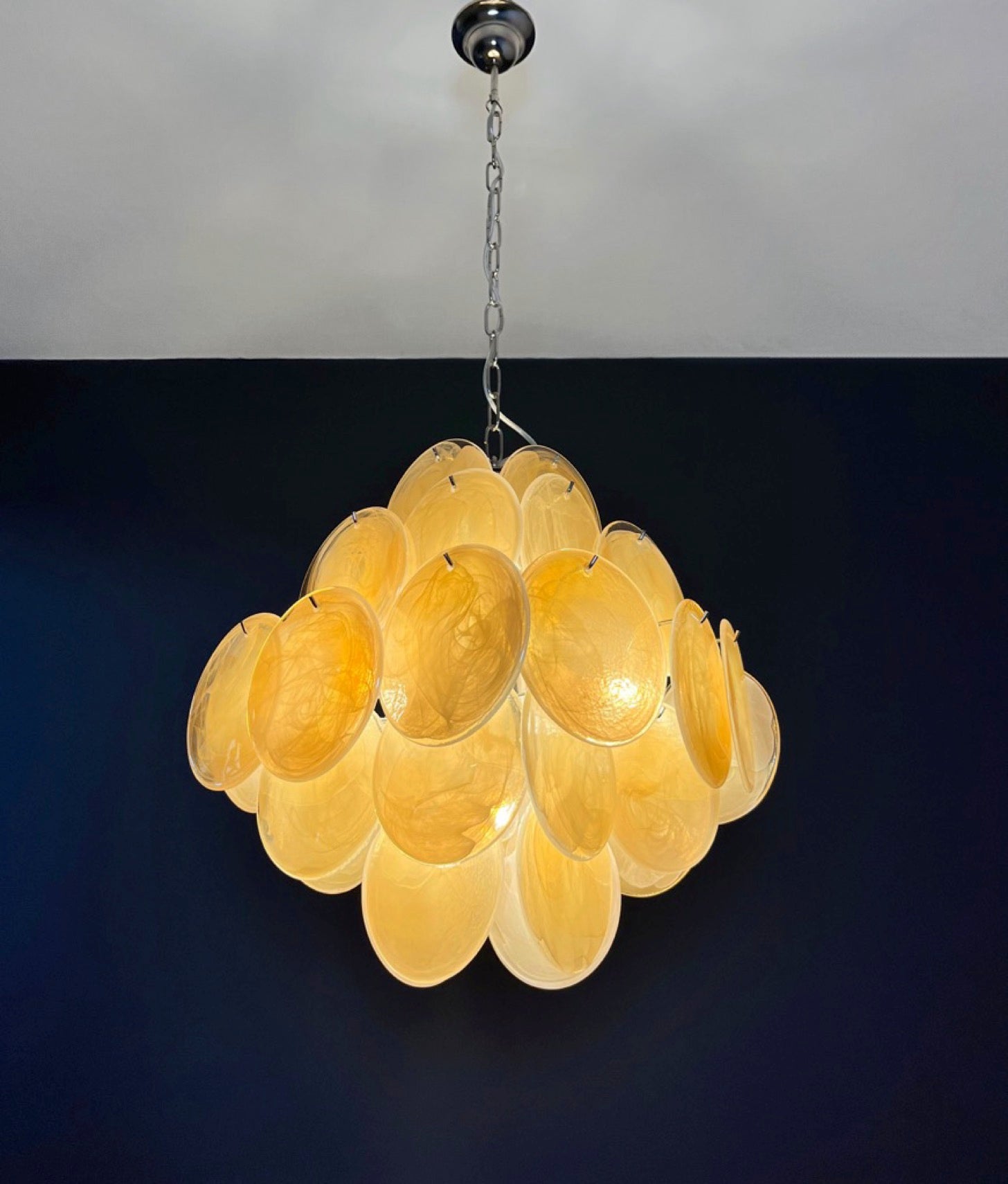 Murano Chandelier – 36 Alabaster Yellow Disc Glass – detail 7 – Murano Classics