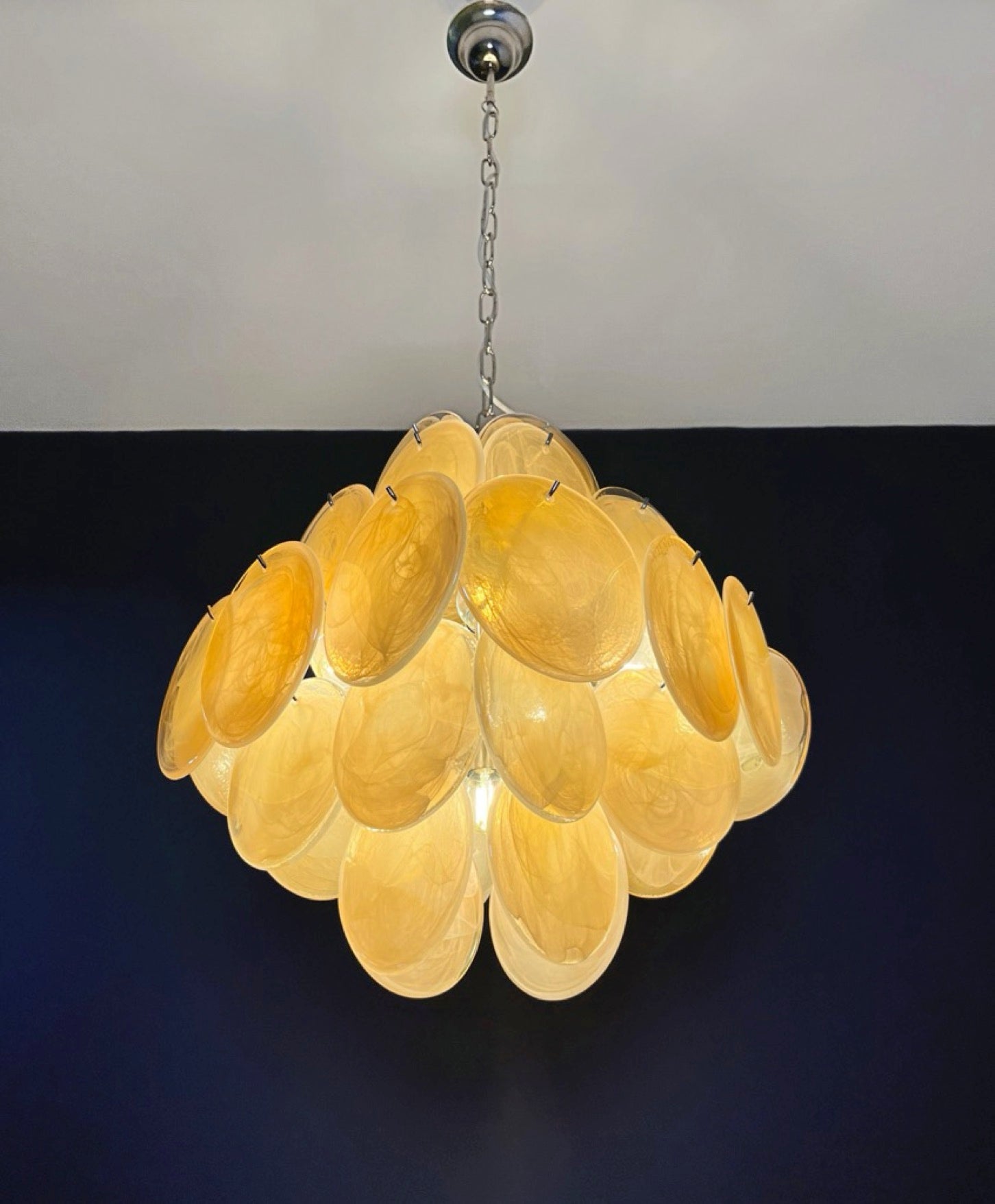 Murano Chandelier – 36 Alabaster Yellow Disc Glass – detail 6 – Murano Classics