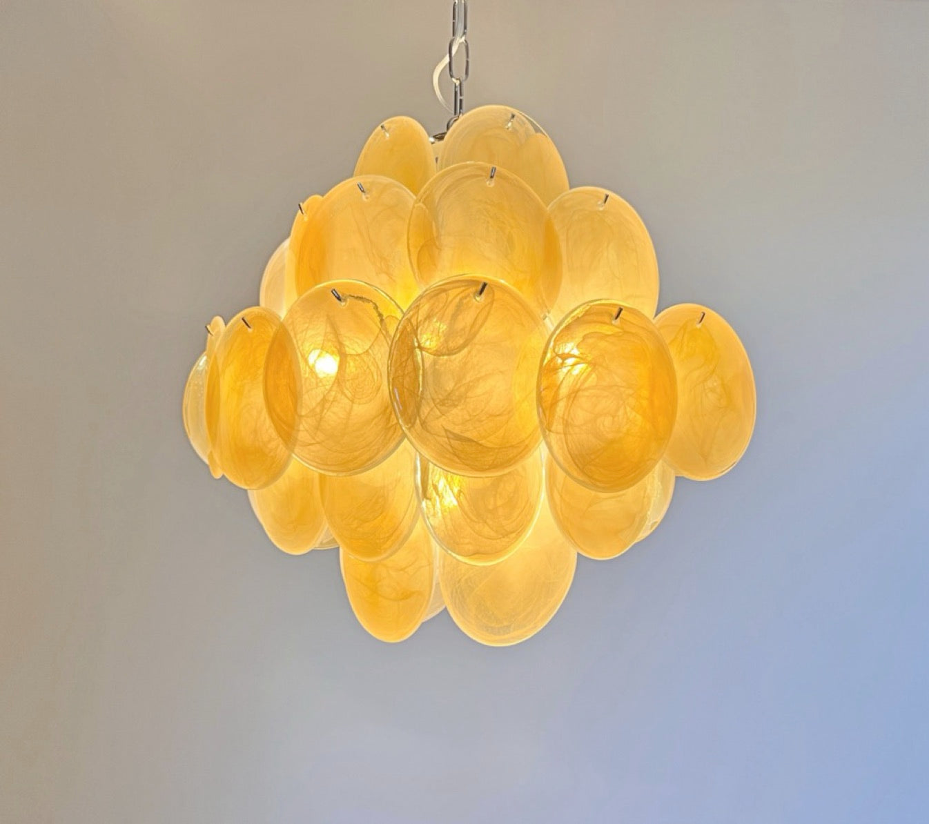 Murano Chandelier – 36 Alabaster Yellow Disc Glass – detail 4 – Murano Classics