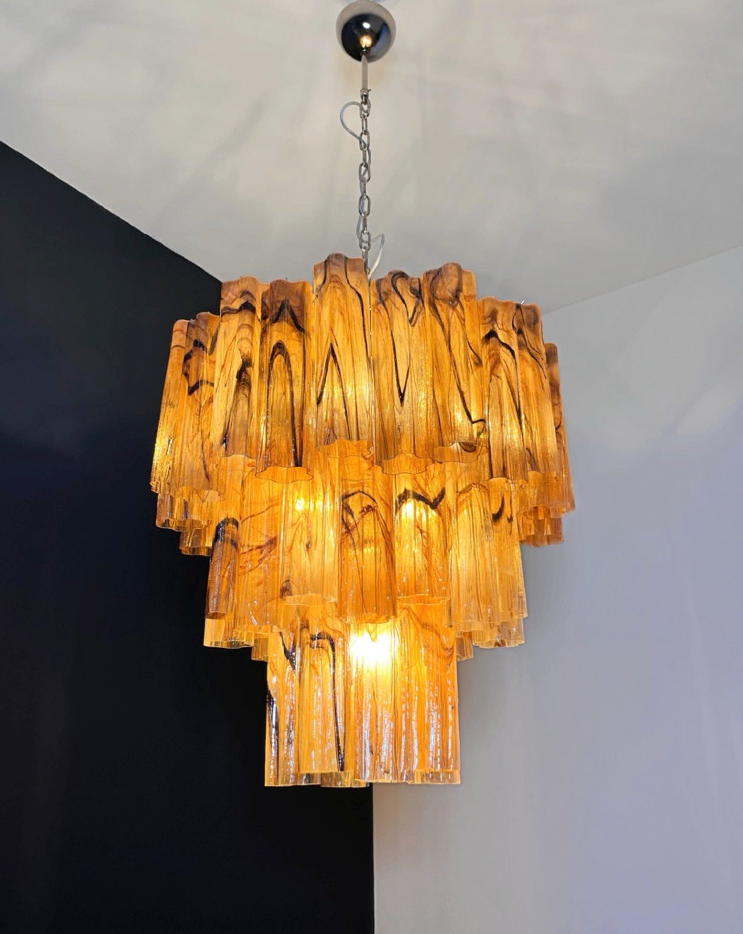 Murano Chandelier – 48 Yellow Alabaster Black Tube Glass – detail 6 – Murano Classics