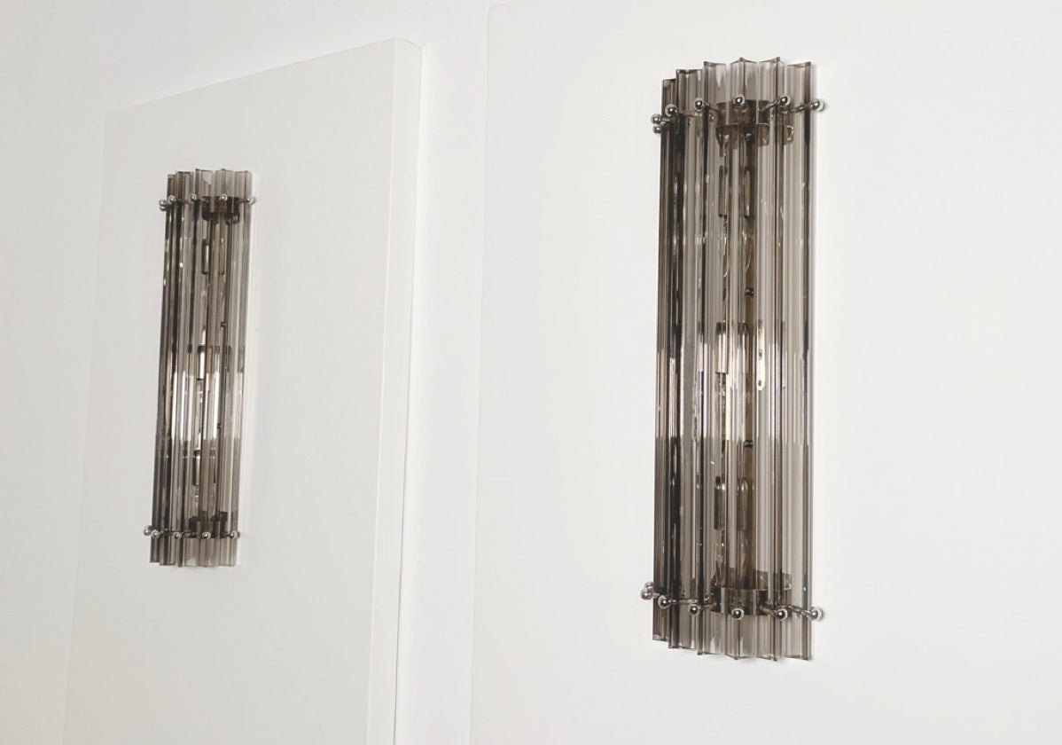Murano Wall Lamp – 7 Clear Smoked Prism Glass – Set of 2 – detail 8 – Murano Classics