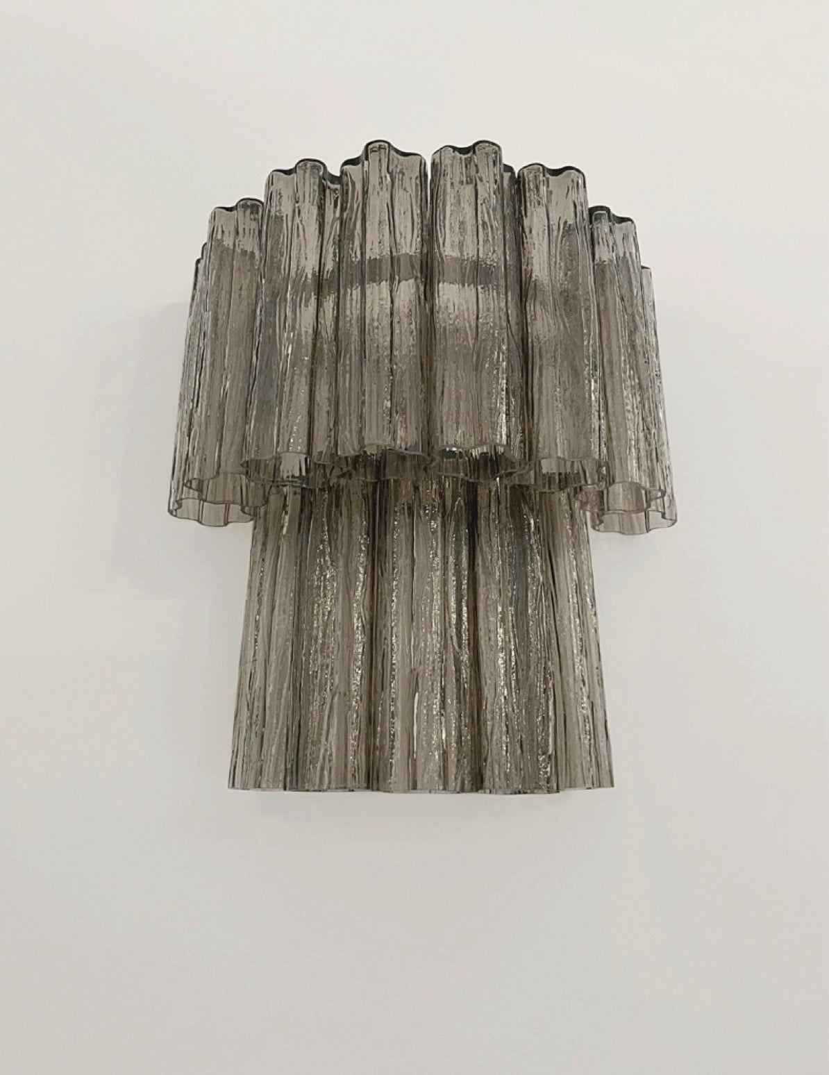 Fantastic pair of Murano Glass Tube wall sconces – 13 smoked glass tube