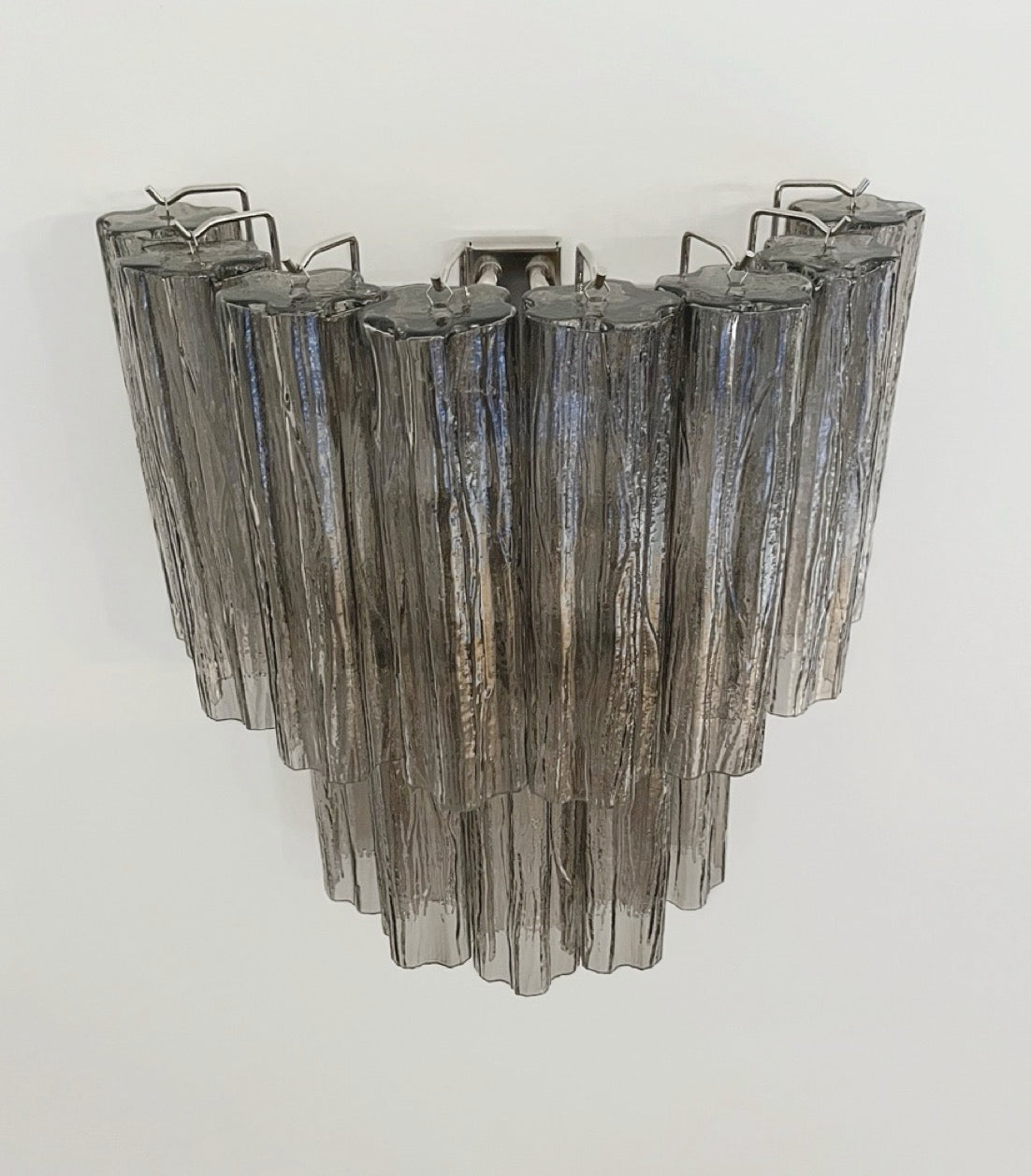 Fantastic pair of Murano Glass Tube wall sconces – 13 smoked glass tube