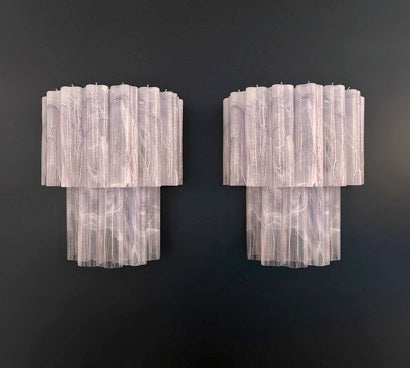 Fantastic pair of Murano Glass Tube wall sconces – 13 lilla alabaster glass tube