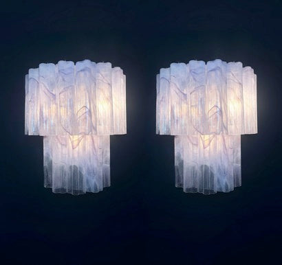 Fantastic pair of Murano Glass Tube wall sconces – 13 lilla alabaster glass tube