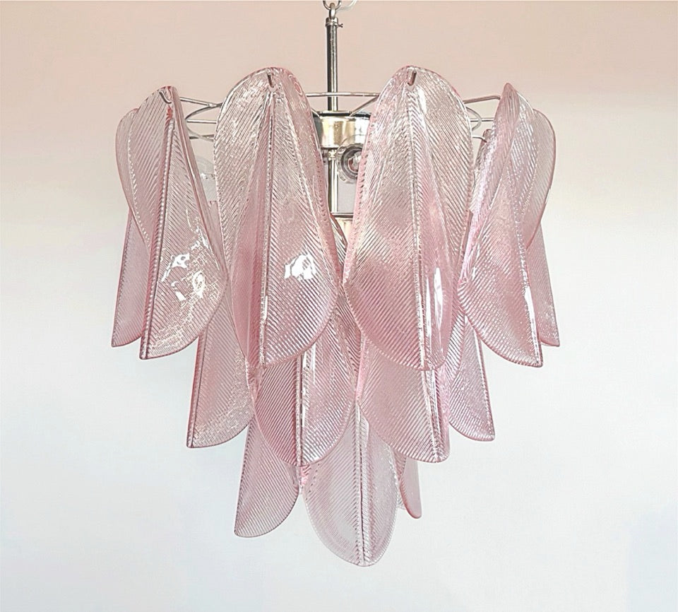 Italian vintage Murano chandelier – Mazzega – 23 “rondini” pink glass