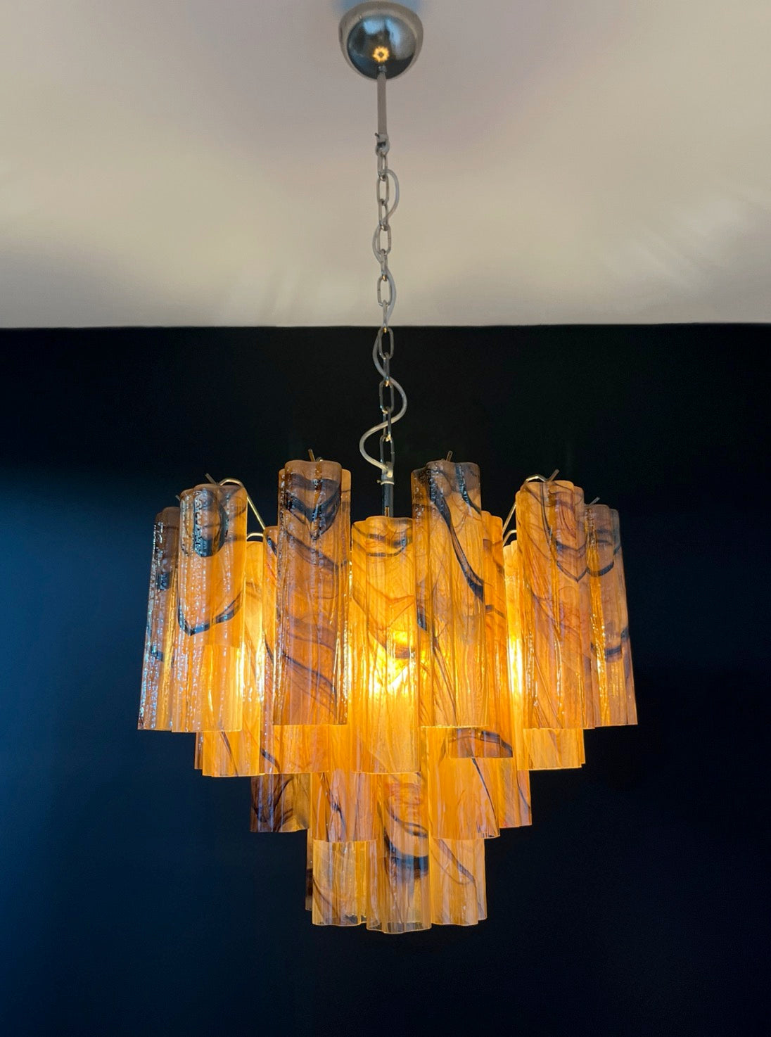 Fantastic Glass Tube Chandelier – 36 amber black glasses