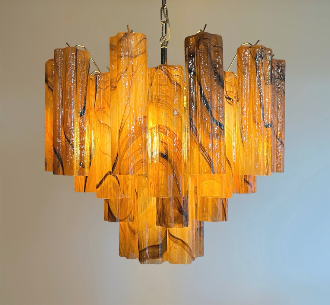 Fantastic Glass Tube Chandelier – 36 amber black glasses