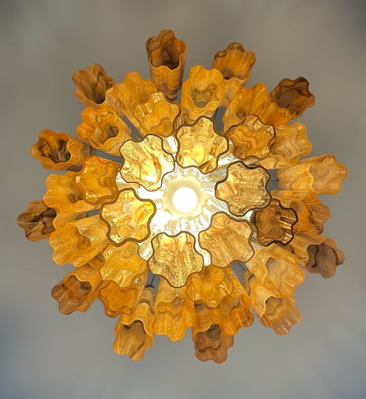 Fantastic Glass Tube Chandelier – 36 amber black glasses