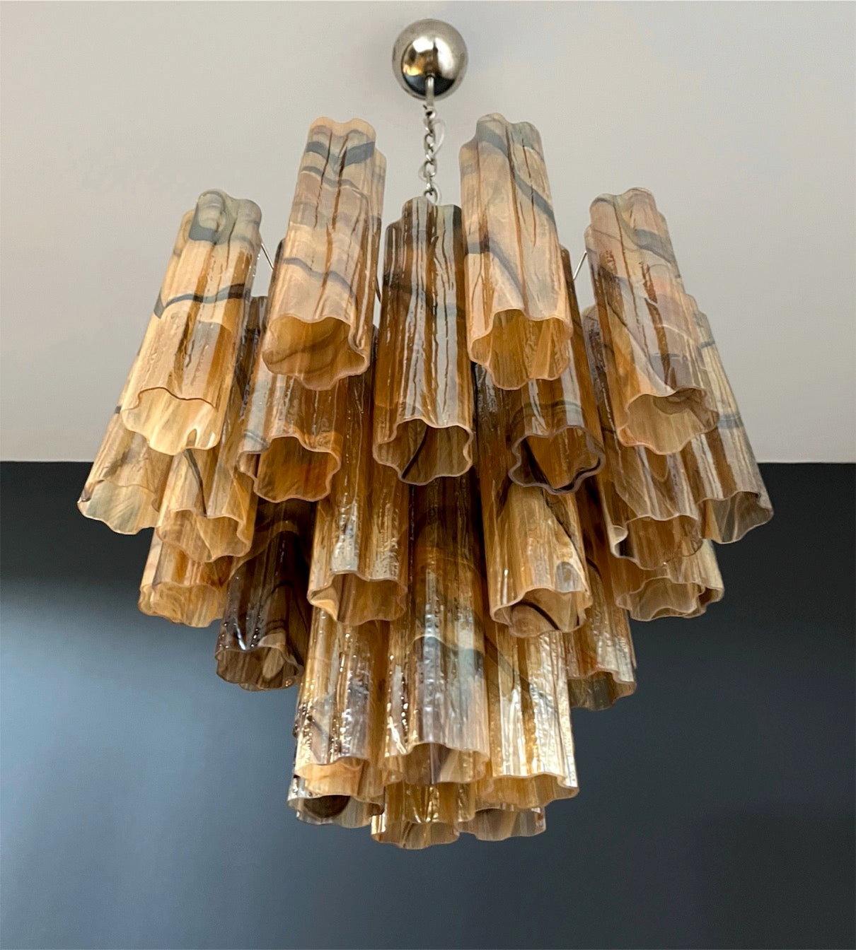 Fantastic Glass Tube Chandelier – 36 amber black glasses