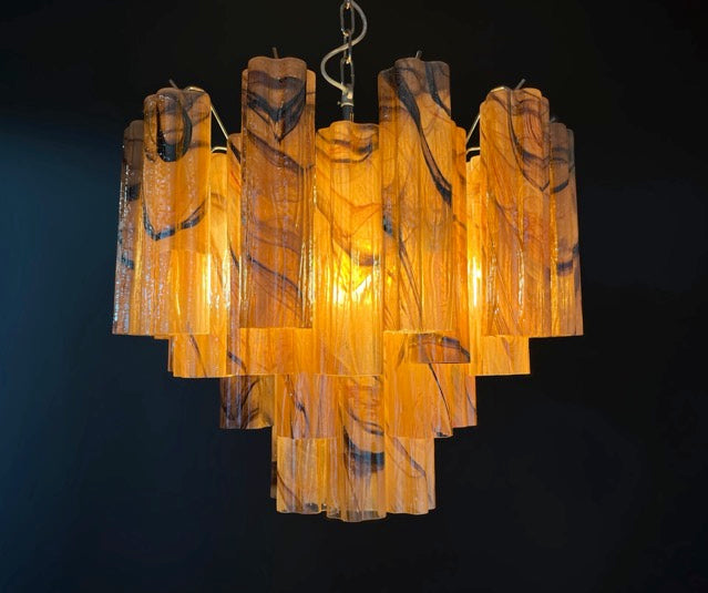Fantastic Glass Tube Chandelier – 36 amber black glasses