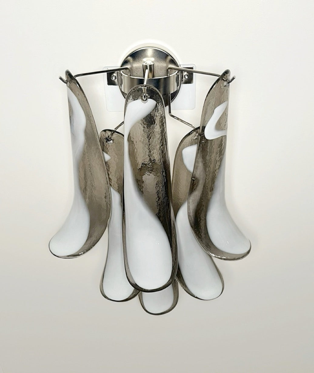 Pair of Vintage Italian Murano wall lights – smoked glass petals