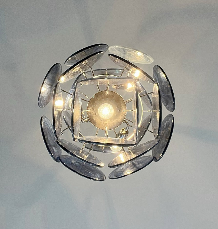 Vintage Italian Murano chandelier – 24 blackboard blue disks