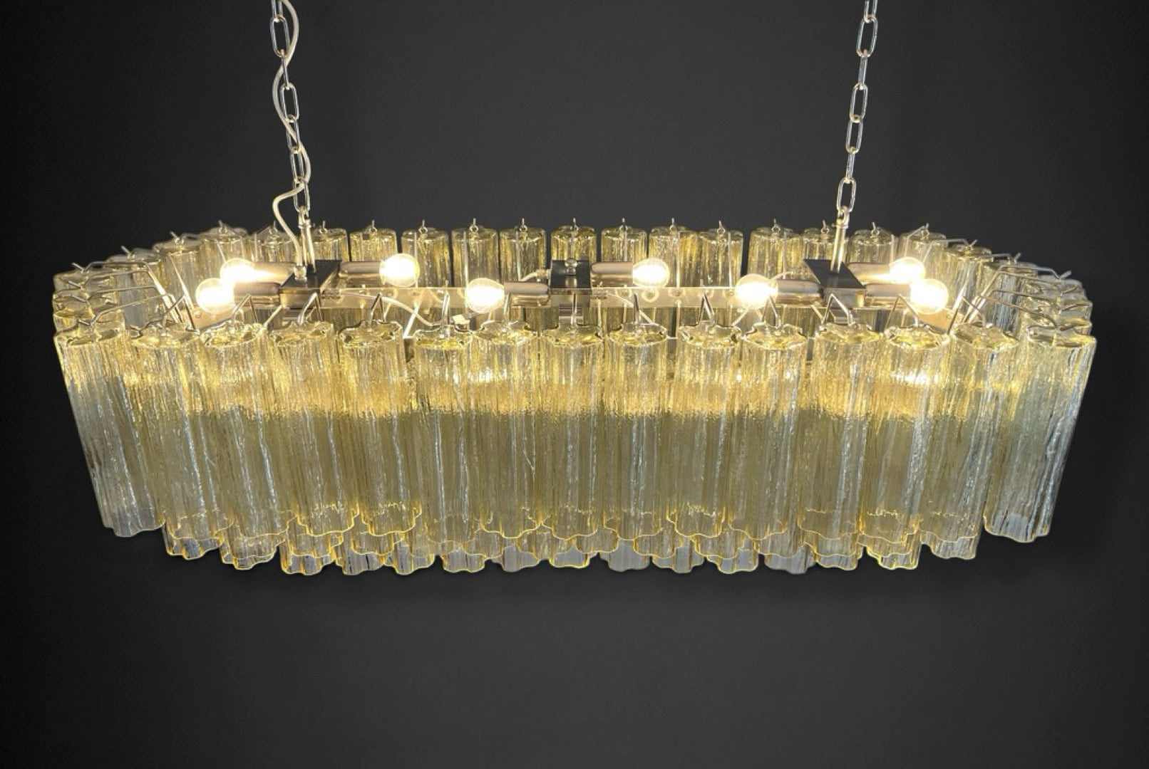 Elegant Murano tube Chandelier – 114 clear amber glasses