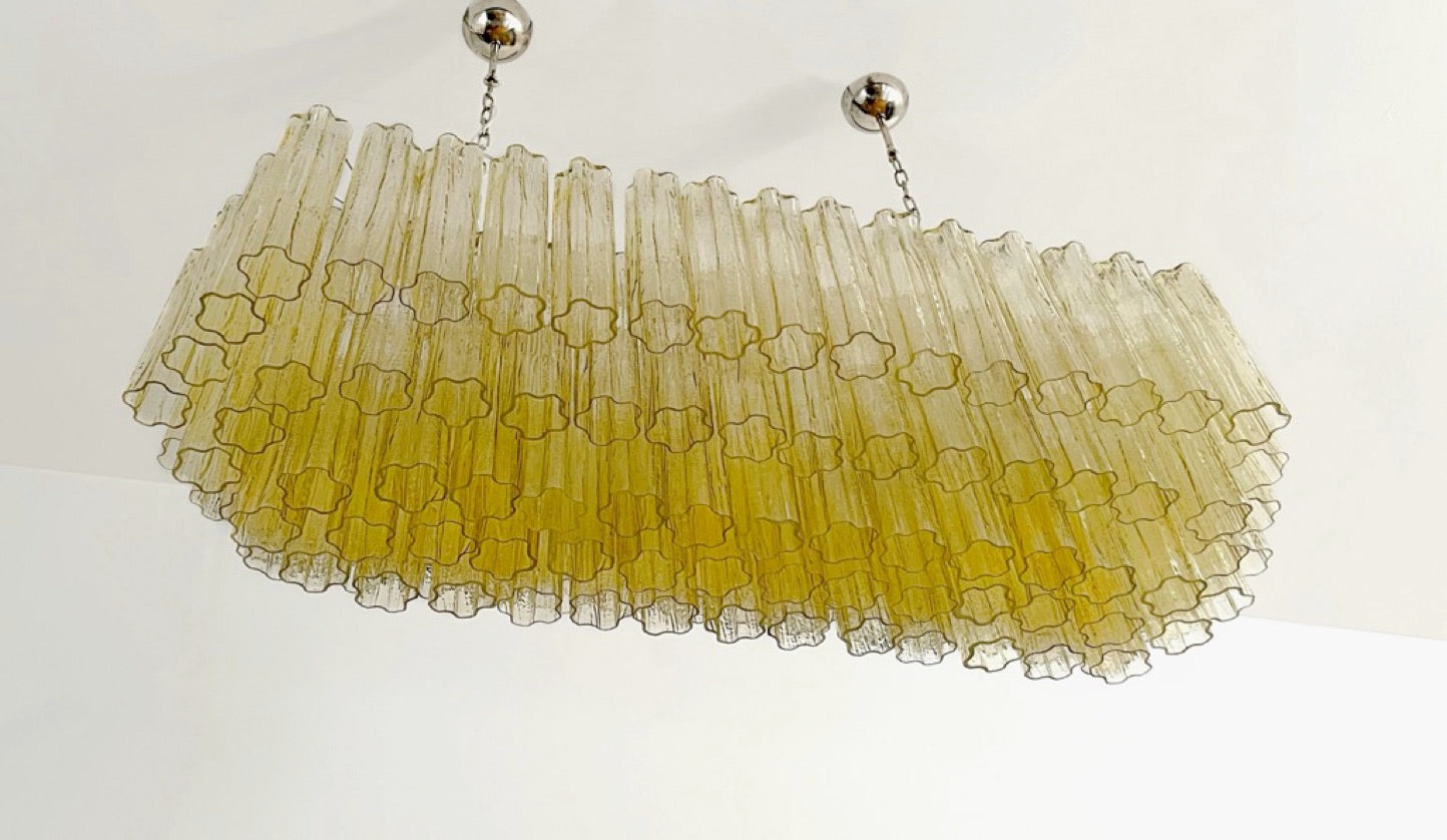 Elegant Murano tube Chandelier – 114 clear amber glasses