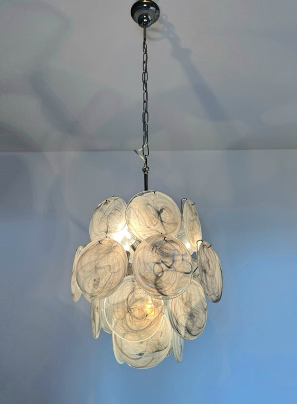 Vintage Italian Murano chandelier – 24 alabaster dove color disks