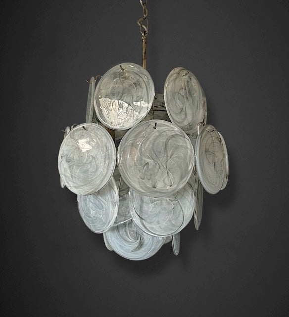 Vintage Italian Murano chandelier – 24 alabaster dove color disks