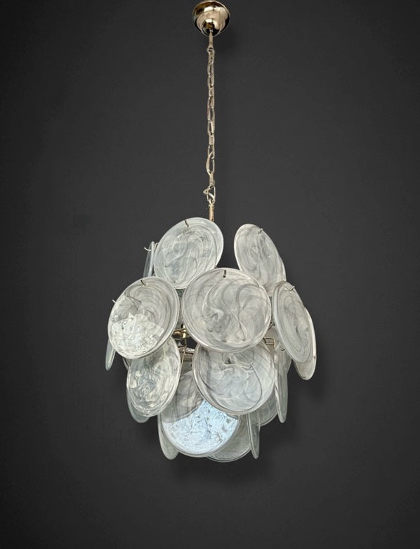 Vintage Italian Murano chandelier – 24 alabaster dove color disks