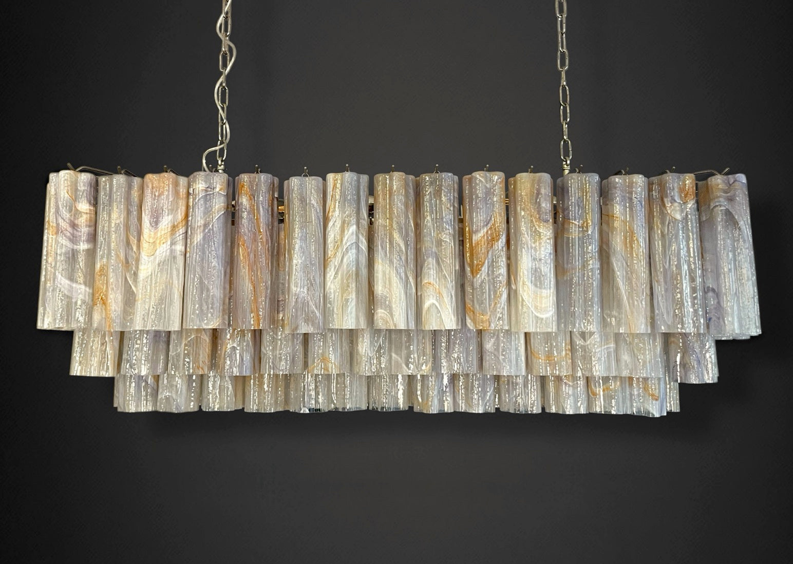 Elegant Murano tube Chandelier – 114 alabaster witeria glasses