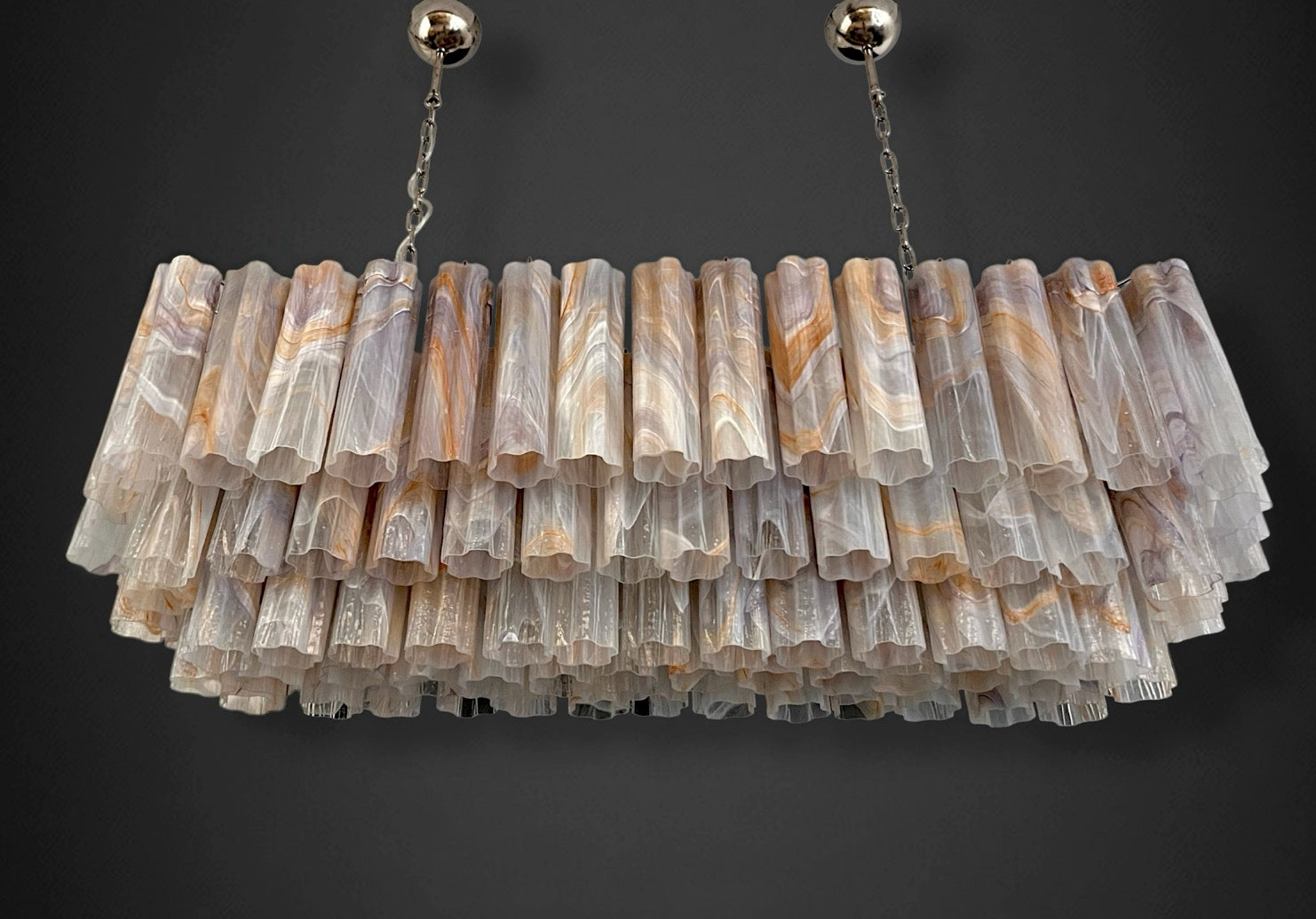 Elegant Murano tube Chandelier – 114 alabaster witeria glasses