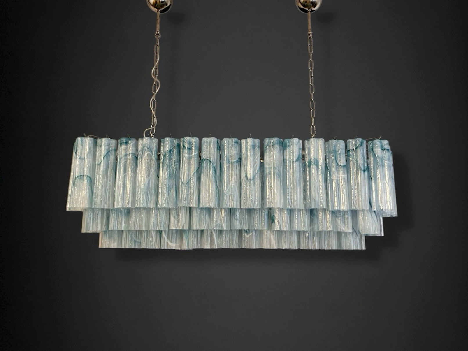 Elegant Murano tube Chandelier – 114 blue alabaster glasses