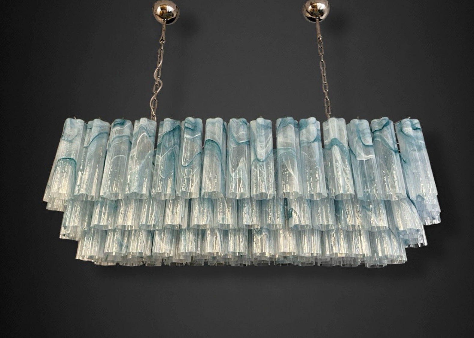 Elegant Murano tube Chandelier – 114 blue alabaster glasses